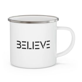 Enamel Camping Mug, Believe - Inspirational Motivation, Black