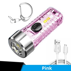 1pc Mini Portable LED Flashlight With Keychain; USB Charging Warning Light For Outdoor Camping Emergency (Color: Pink)